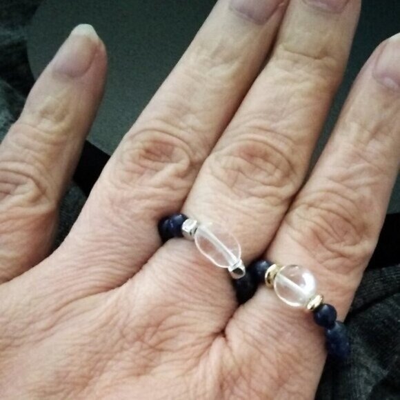 Slim Thumb Ring! Lapis Lazuli Beads + Quartz Nugget Ring Sz 9.5 ~ Sleek & Sexy - Picture 5 of 9